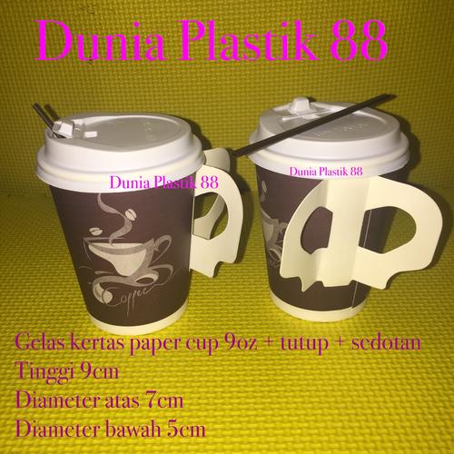 Jual 50PC gelas kertas PAPER CUP handle GAGANG pegangan 9oz COMPLIT +S ...