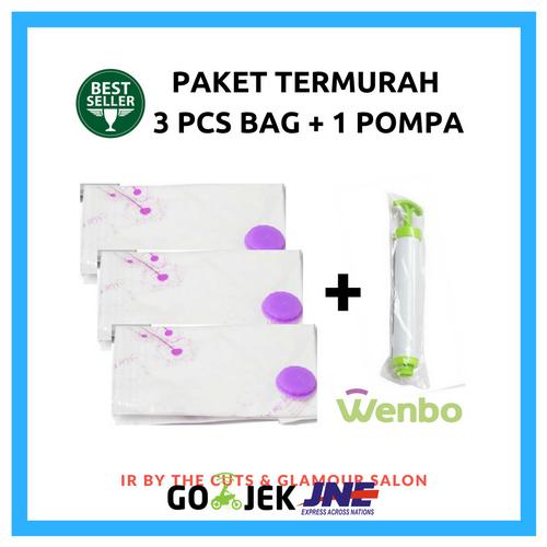 Foto Produk VACUUM BAG 3 PCS + 1 POMPA TANGAN MANUAL / wenbo vakum 3pcs + pompa dari Jakarta Grosir Online