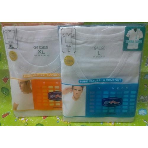 Foto Produk KAOS DALAM/T SHIRT/KAOS OBLONG GT MAN O NECK DAN V NECK - Putih, S dari fahri store jaya