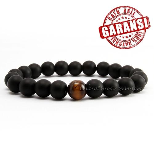 Foto Produk GELANG BATU PRIA WANITA NATURAL BLACK ONYX DOFF TIGER EYE dari Central Grosir Gemstone