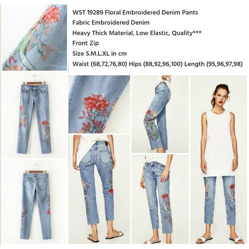 Jual Floral Embroidered Denim Pants (S 