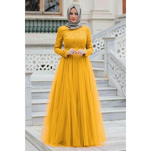 Foto Produk Almaer Longdress Brukat Mustard dari HER'Z SHOP
