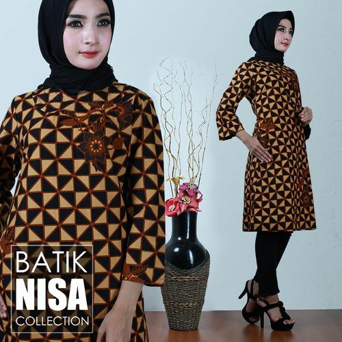 Foto Produk Baju Batik Dress Terusan Wanita Bunga Kotak Katun Cap Malam Etnik dari Batik Nisa Colection