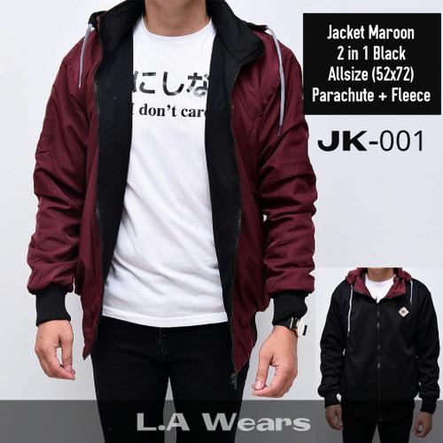 Foto Produk L.Awears JK-001 Jacket Maroon 2 in 1 (Allsize) Parachute + Fleece dari L.A Men's Wear
