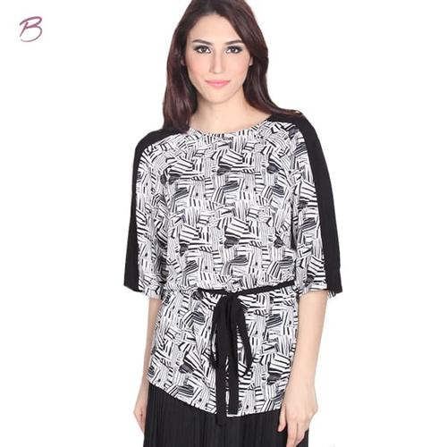 Foto Produk BODYTALK - BLOUSE LENGAN PENDEK STRIPE OFFWHITE BLACK (22240T9OH) - Hitam, S dari Bodytalk