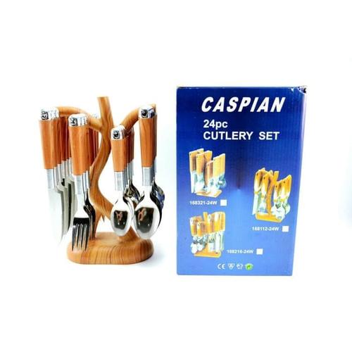 Foto Produk Sendok Set CASPIAN Motif Kayu 24 Pcs Cutlery Pisau Garpu Makan Dapur dari PELANGI15 ACCESORIES