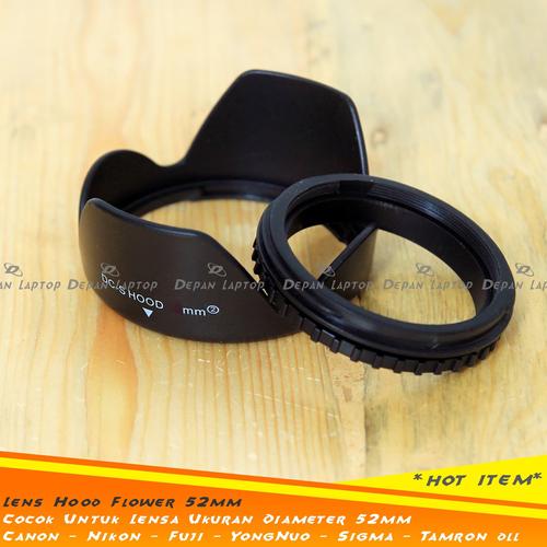 Foto Produk Lens Hood Flower Bolak Balik Universal Ukuran 52mm Yongnuo Canon Nikon dari depanlaptop