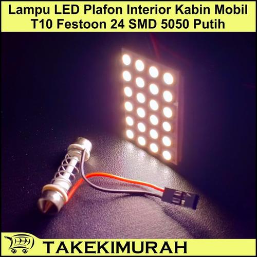 Foto Produk Lampu LED Plafon Interior Kabin Mobil T10 Festoon 24 SMD 5050 Putih dari Takekimurah