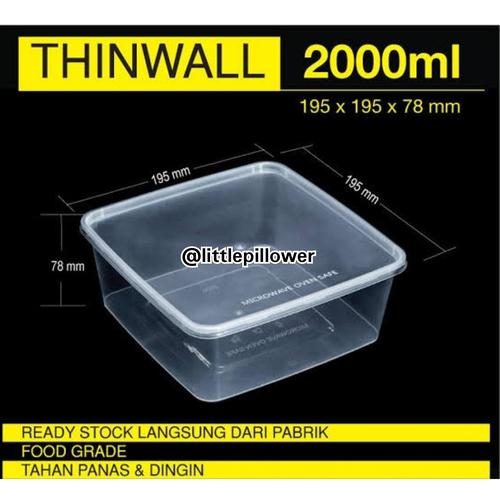 Foto Produk Thinwall 2000ml/Kotak Makan lunch box plastik/Kotak bekal/Kotak salad dari Little Pillower