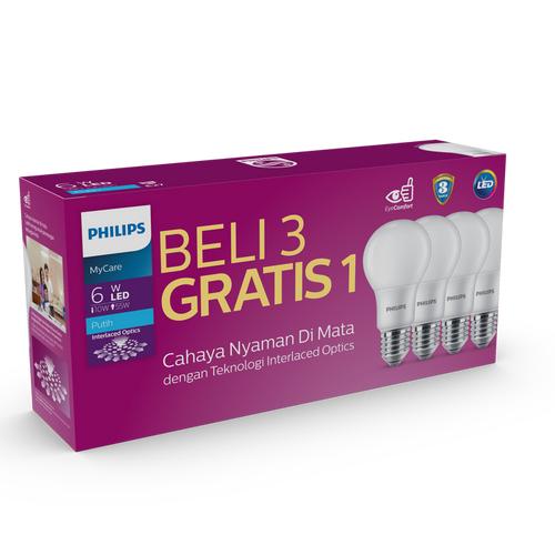 Foto Produk Philips Led Pack Paket 3+1 Multipack MyCare LED Bulb 6 Watt 6500K dari CV Sumber Cahaya Baru