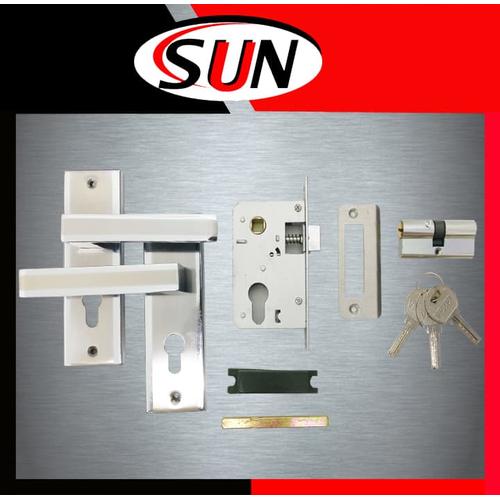 Jual Handle set Kunci Pintu Rumah Kotak Putih Chrome Ukuran Kecil - Kab