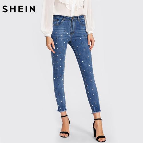 Jual New SHEIN Pearl Beaded Frayed Hem 