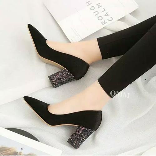 high heels hitam elegan cantik formal 
