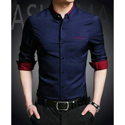 Foto Produk RAFFI MAN KEMEJA POLOS PRIA LENGAN PANJANG KEMEJA COWO FORMAL SLIM FIT - Navy, M dari FortKlass