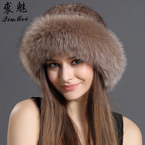 Womens Natural Mink Fur With Fox Fur 