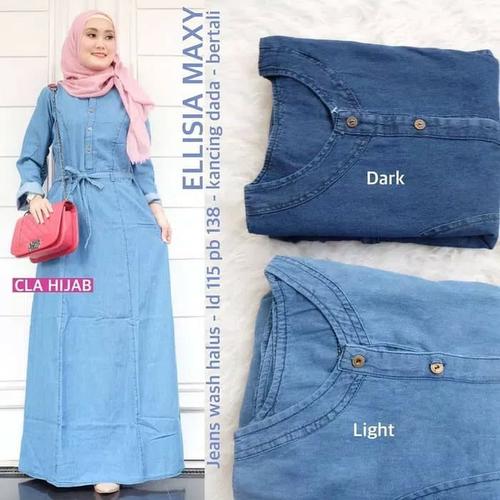 Jual elisa maxy dress jeans tebal bagus 