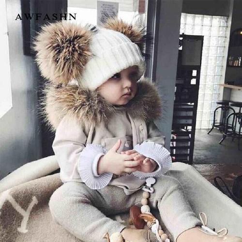 Jual Topi Baru Dua Raccoon Fur Pom Pom 