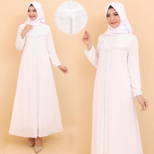 Foto Produk Gamis Putih Premium / Gamis Lebaran / Gamis Syari / Gamis Pesta 1142 - White XL dari Hitjab & Co