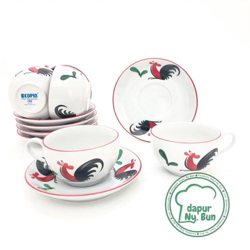 Foto Produk 6 Pasang Cangkir Set Seri 8 Ayam Jago Seri 2 / Cangkir Kopi / Teh dari Dapur Ny.Bun