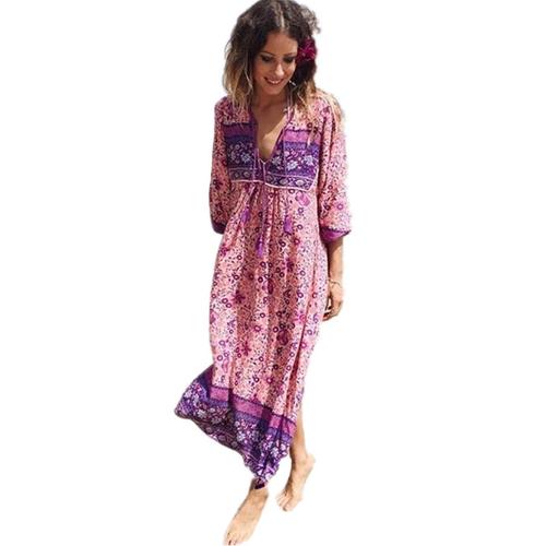 Jual Boho Dress Chic Floral Print 