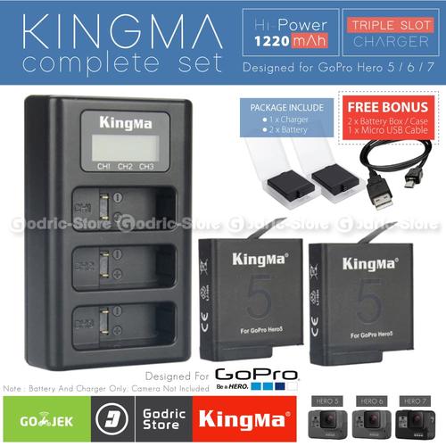 Foto Produk KingMa Paket Complete Baterai Charger Set GoPro Hero 5 / 6 / 7 Black dari G-Rex