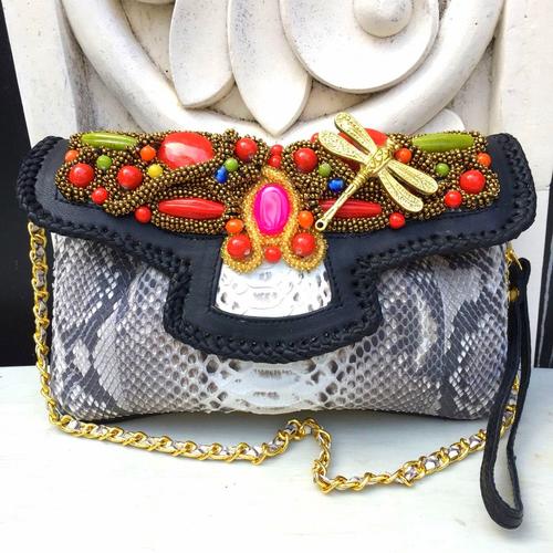 Foto Produk Clutch Kulit Ular Phyton Raisa Model Kipas S - Tas Pesta Natural Color dari Tas Kulit Cantik Bali