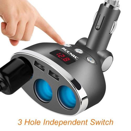 Gambar T3 Dual USB Car Charger 2 Port dengan 3 Socket Lighter dan LCD Display dari Tukura undefined Tokopedia