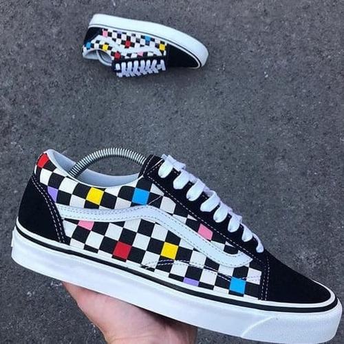 old skool vans rainbow checkered
