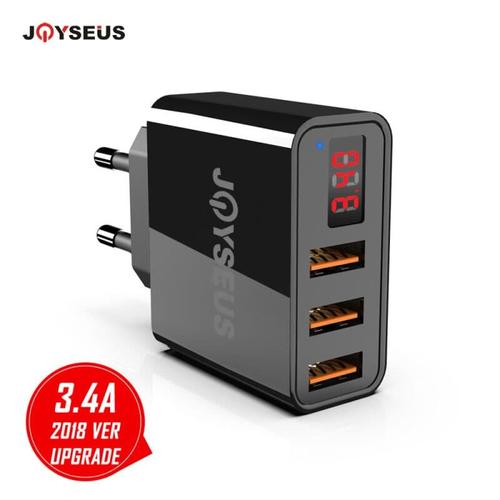Foto Produk JOYSEUS Usb Wall Charger 3 Port 3.4a Led Travel Charger Adapter - Hitam dari Joyseus Official Store