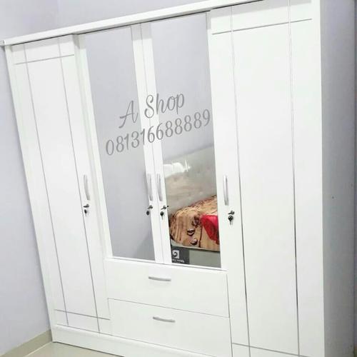 Gambar Lemari pakaian jumbo 4 pintu murah. Lemari baju kayu (papan particle). dari Yuanita Ol Shop Jakarta Barat Tokopedia