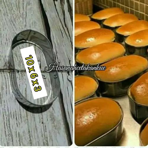 Foto Produk Loyang roti bakso | ring cutter oval stainless 10 x 6 x 3 dari Hasanah Cetakan Kue