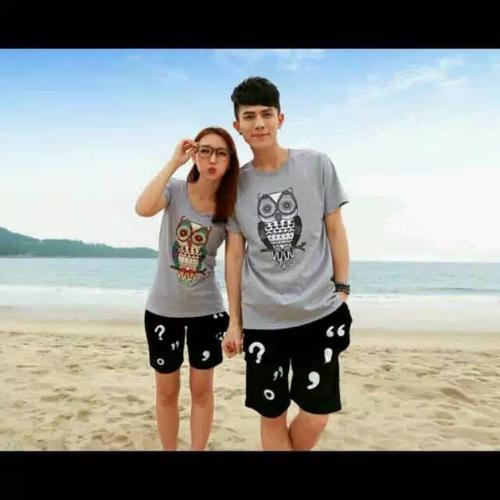 Foto Produk setelan couple owl lengan pendek - baju + celana pasangan dari Grosir Baju Couple :)