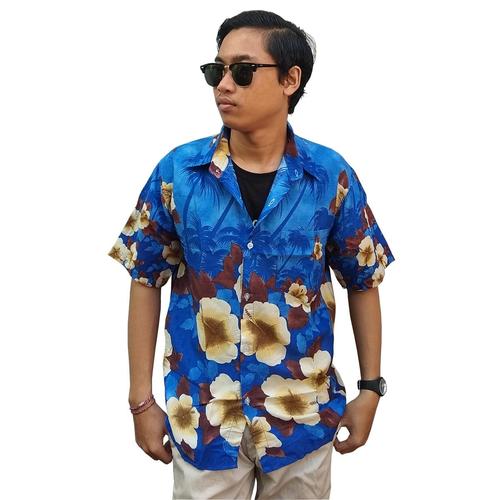 Foto Produk Kemeja Pantai Cowo - Baju Bali Pantai - Baju Bali Pria Modern - Biru, M dari Rocket Bali