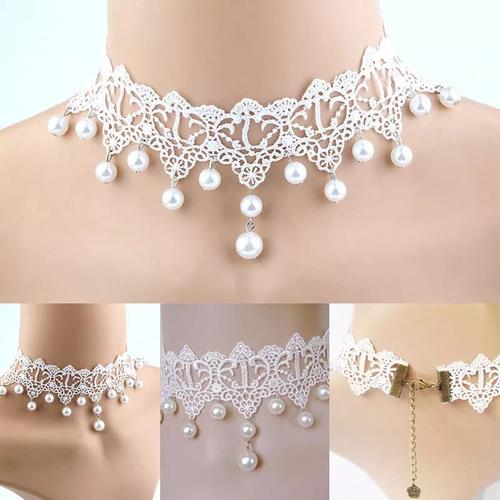 Promo Kalung Choker A122 Lace Pearl 
