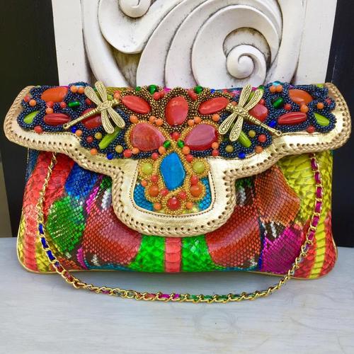 Foto Produk Clutch Kulit Ular Phyton Raisa Model Kipas XL - Tas Full Multi Color dari Tas Kulit Cantik Bali