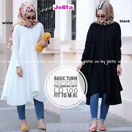 Foto Produk basic atasan tunik polos hitam putih busui ori simple dari wirawan asli