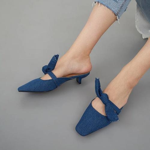 Jual Mertil Julian Denim Bow Heels Blue 