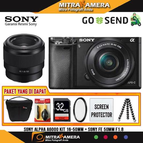 Foto Produk Sony Alpha A6000 / Sony Alpha A6000 Kit 16-50mm + Sony FE 50mm f1.8 - Hitam dari mitrakamera