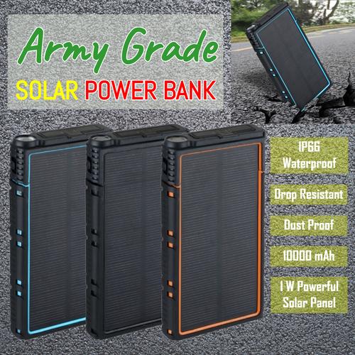 Foto Produk Army Grade Solar Powerbank Power Bank 10000 mAh IP66 Waterproof etc - Hitam dari Ba-Wang