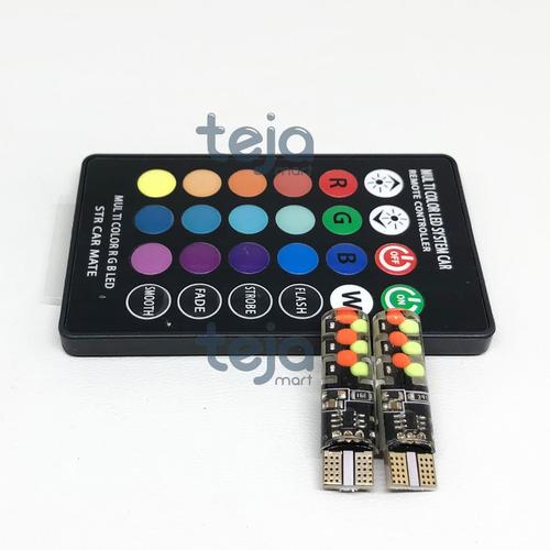 Foto Produk NEW LAMPU LED T10 COB MOBIL MOTOR RGB JELLY ISI 2PCS REMOTE BATERAI DC dari TejaMart