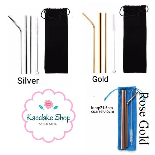 Foto Produk Set 5pcs Sedotan stainless + Pouch dari Kaedake Shop