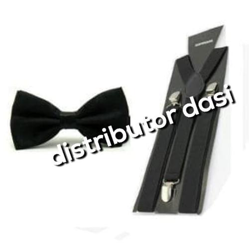 Foto Produk suspender tali kodok capit 3 set dasi kupu kupu hitam distributor dasi dari Distributor Dasi