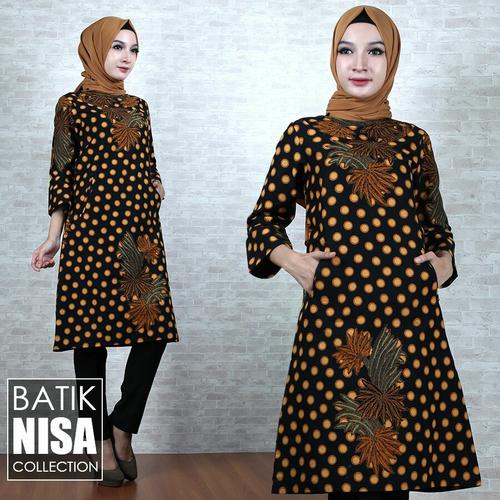 Foto Produk Baju Batik Dress Terusan Wanita Bunga Tutul Katun Cap Malam Etnik dari Batik Nisa Colection