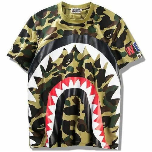 kaos bape big shark camo green t-shirt 