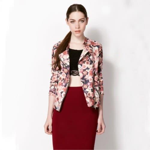 Foto Produk Rose Zipper Pink Red Flower Jacket IMPORT dari RedVelvetBoutique