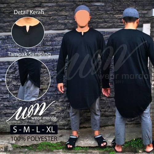 Foto Produk Gamis Kaos Kurta Hitam Baju Koko Tangan Panjang -D177 dari Gamis Bordir Terbaru
