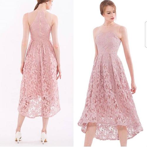 Foto Produk Midi dress Full Brukat Babypink Zipper - Multicolor, S dari Valettashop