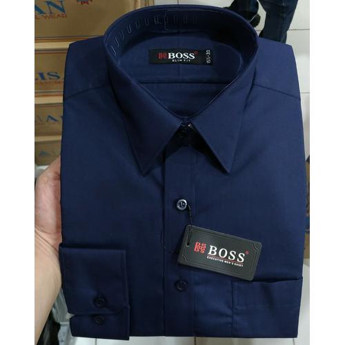 Foto Produk Kemeja Pria Boss Panjang Slimfit Biru Dongker Navy Blue Black Plakat - Navy, S dari Mega Hero Shirts
