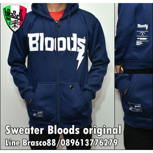 jaket bloods distro navy- jacket hoody 