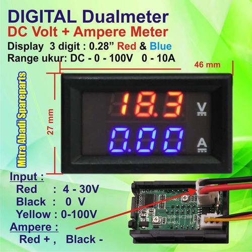 Foto Produk Dualmeter: Voltmeter & Amperemeter 0-10A 0-100V Digital dari Mitra Abadi Spareparts